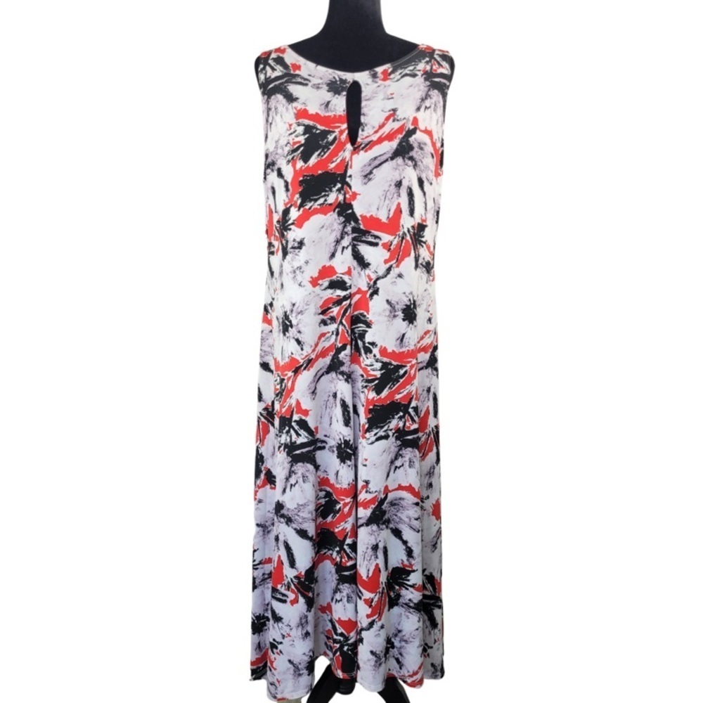 ✅ Taylor Woman’s red white black printed sleeveless midi dress size 14W